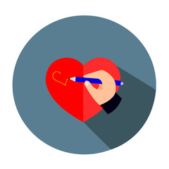 heart with a pen in style flat