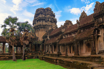 Fototapeta na wymiar Angkor Wat in Cambodia against blue sky