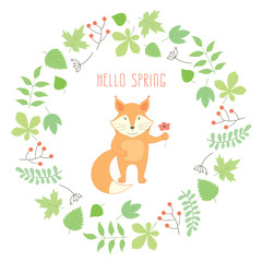 Vector fox spring illustration