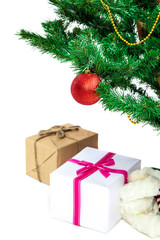 Christmas tree with baubles and gifts.