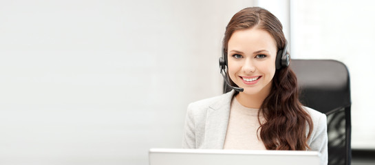 helpline operator with laptop computer