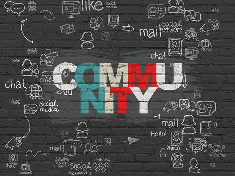 Social network concept: Community on wall background
