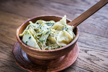 Tortellini with ricotta and spinach under mint sauce
