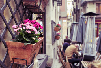 ambiance in a cafe in the Born district in Barcelona, Spain