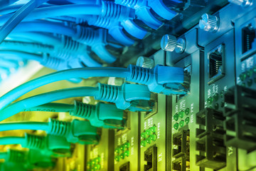 Network switch and ethernet cables,Data Center Concept.