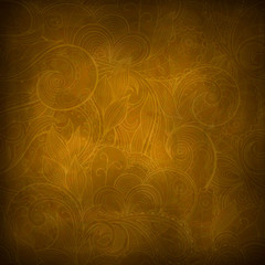 Grunge brown background with floral pattern.