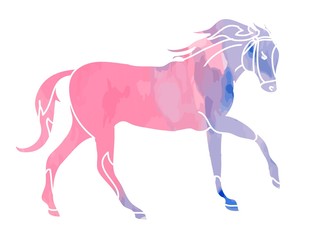 The silhouette of a horse gallop (pink sky)