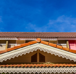 gable roof of a house in front of the blue sky