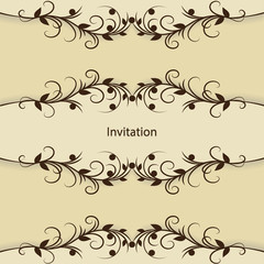 Vintage invitation card with pattern on brown background