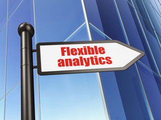 Business concept: sign Flexible Analytics on Building background