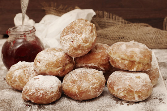 Fresh donuts with jam