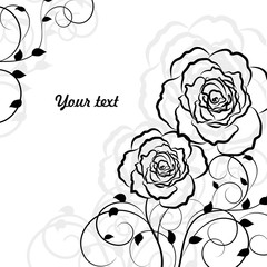 Simple floral background in black isolated on white background.