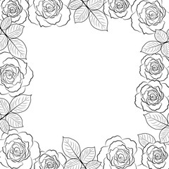 Simple floral frame in black isolated on white background.