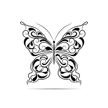 Vintage black pattern in a shape of a butterfly isolated on white background.