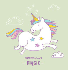 cute magic unicon and rainbow poster, greeting card