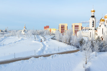 Orthodox Christian churches A cold frosty morning, the Orthodox Christian churches 