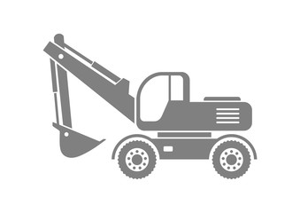 Grey excavator icon on white background
