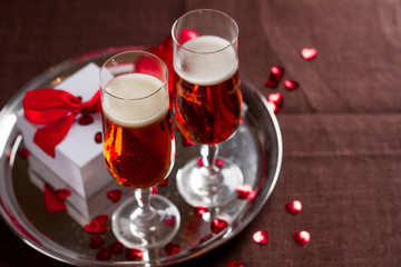 Cocktail  glasses, gift and hearts