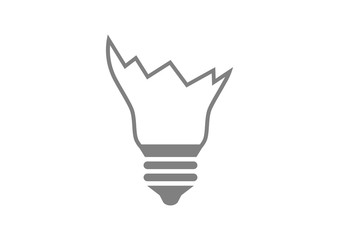 Broken lightbulb icon on white background