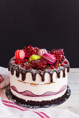 Cream mousse cake with pomegranate.