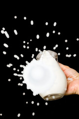 Milk spilled on glass