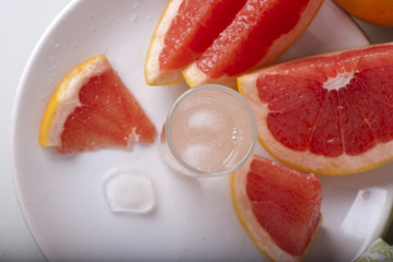 juicy grapefruit sliced on plate