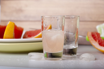 juicy grapefruit sliced on plate