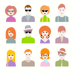 Vector avatar icon set of people sixties style