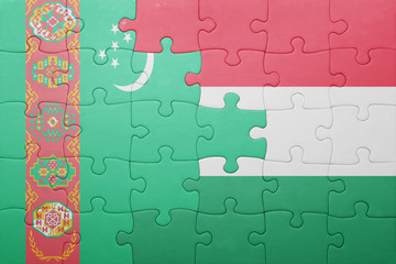 puzzle with the national flag of turkmenistan and hungary