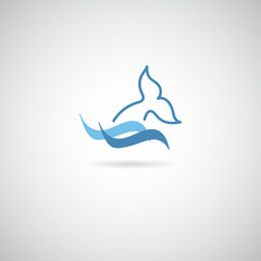 Dolphin, whale fin and water splash icon, logo.