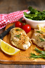 Chicken breast baked with rosemary.