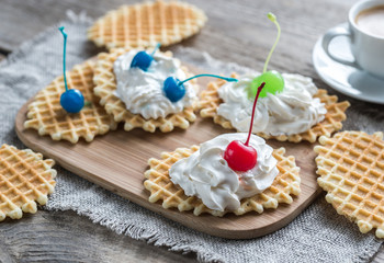 Belgian waffles with whipped cream