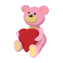 Pink teddy bear with heart cartoon icon
