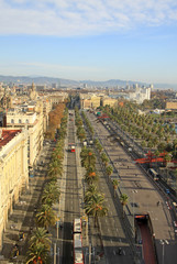 Fototapeta premium BARCELONA, CATALONIA, SPAIN - DECEMBER 12, 2011: View from Columbus Monument to Ronda del Litoral street