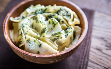 Tortellini with ricotta and spinach under mint sauce
