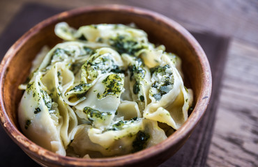 Tortellini with ricotta and spinach under mint sauce