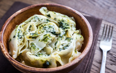 Tortellini with ricotta and spinach under mint sauce