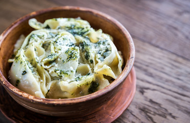 Tortellini with ricotta and spinach under mint sauce