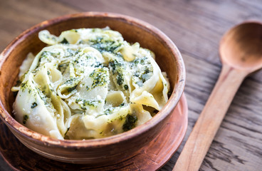 Tortellini with ricotta and spinach under mint sauce