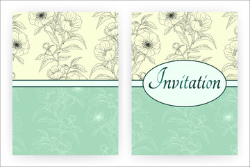 Invitation card template with peonies.
