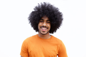 Smiling young man with afro - obrazy, fototapety, plakaty