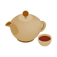 Teapot and cup isometric icon