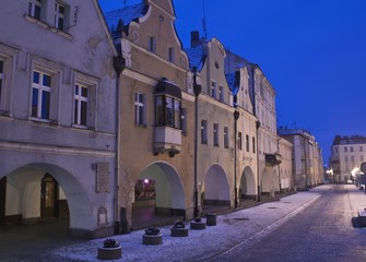 Small town by snowy night