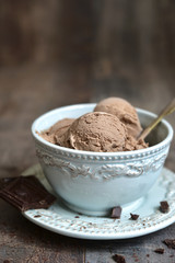 Chocolate ice cream in a vintage bowl.