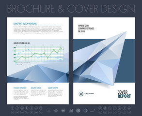 Business brochure with polygonal plane. Vector illustration.