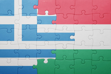 puzzle with the national flag of greece and hungary