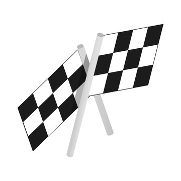Chequered flags motor racing isometric 3d icon
