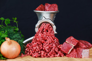 Mincer with fresh minced meat