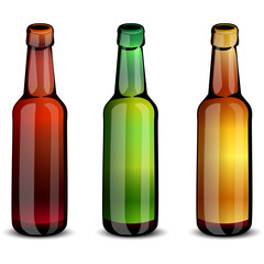 Realistic green and brown beer bottles set isolated vector illustration