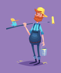 Funny  illustration of painter cartoon character. Isolated vector illustration.